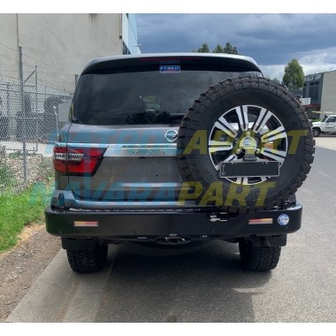 Nissan Patrol Y62 Kaymar Rear Bar with Right Tyre Carrier & Left Twin Jerry Can Holder TI & Ti-L Series 5