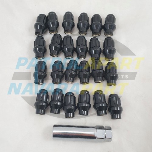 Black Extended Wheel Nut Set of 24 for Nissan Patrol Y62 with Method Wheels