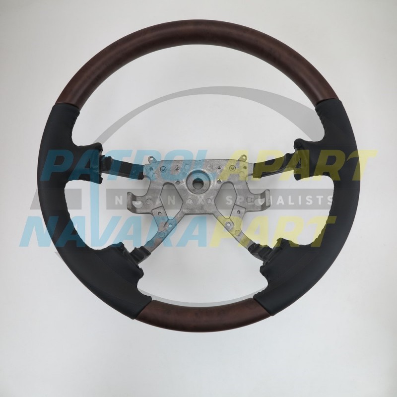 Black Leather Woodgrain Steering Wheel for Nissan Patrol GU Y61 Series 4 on
