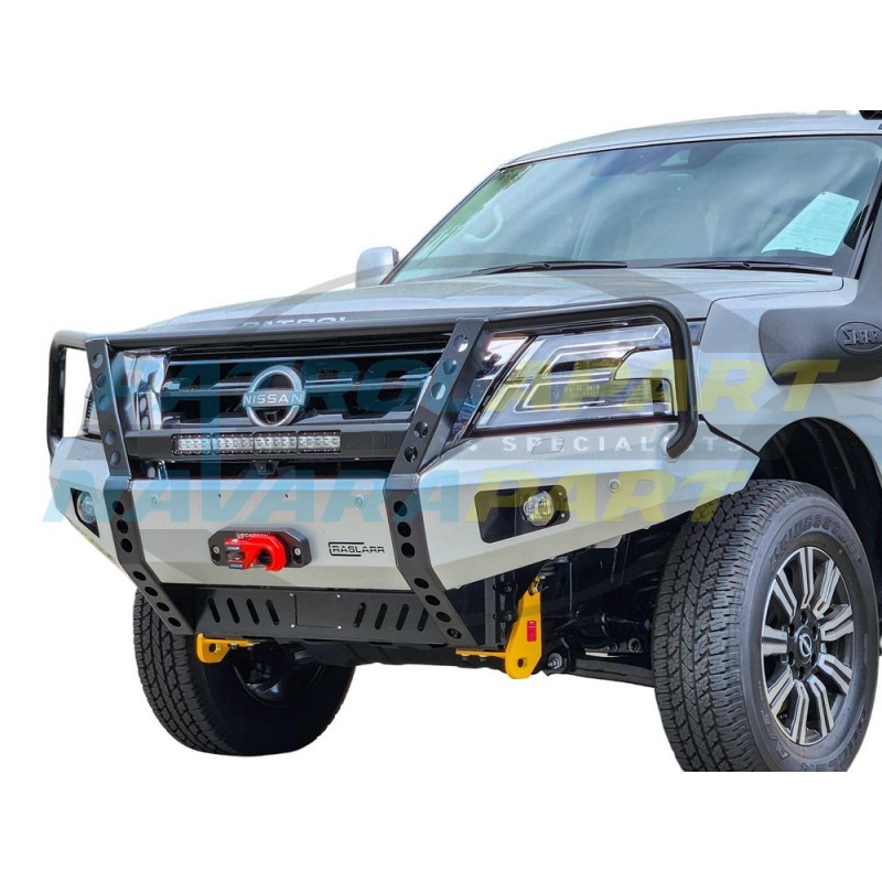 Raslarr Hooped Bullbar with Recovery Points for Nissan Patrol Y62 Series 5 Models - BLACK