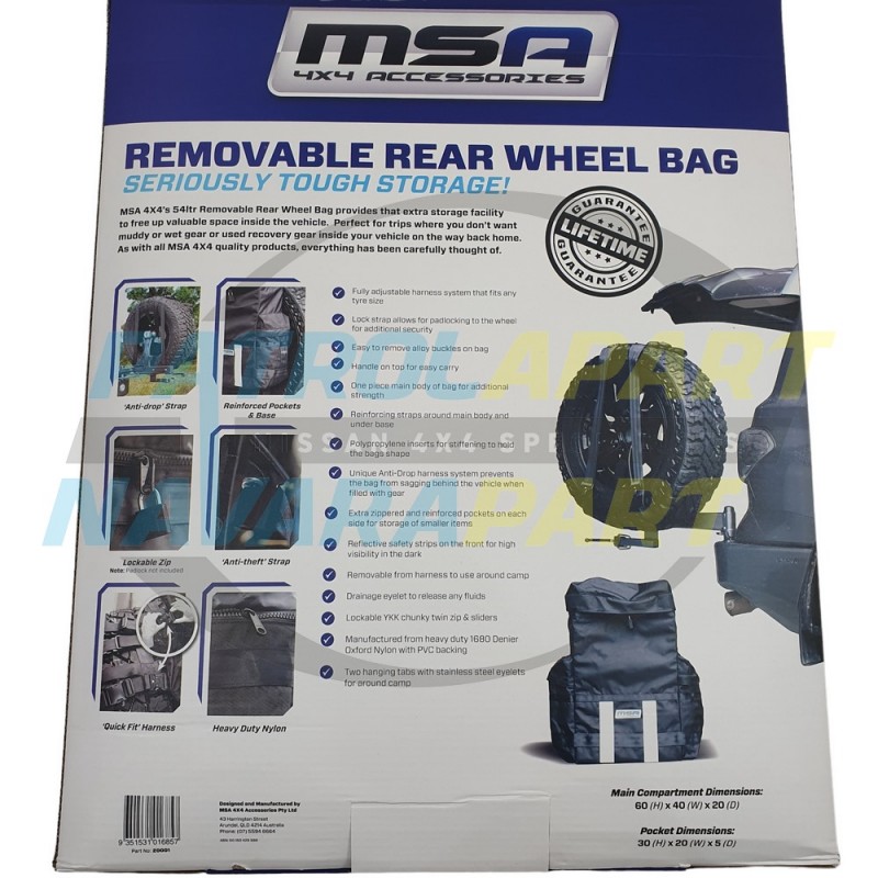 MSA 4x4 Removable Rear Wheel Bag for Recovery Gear *New Model*