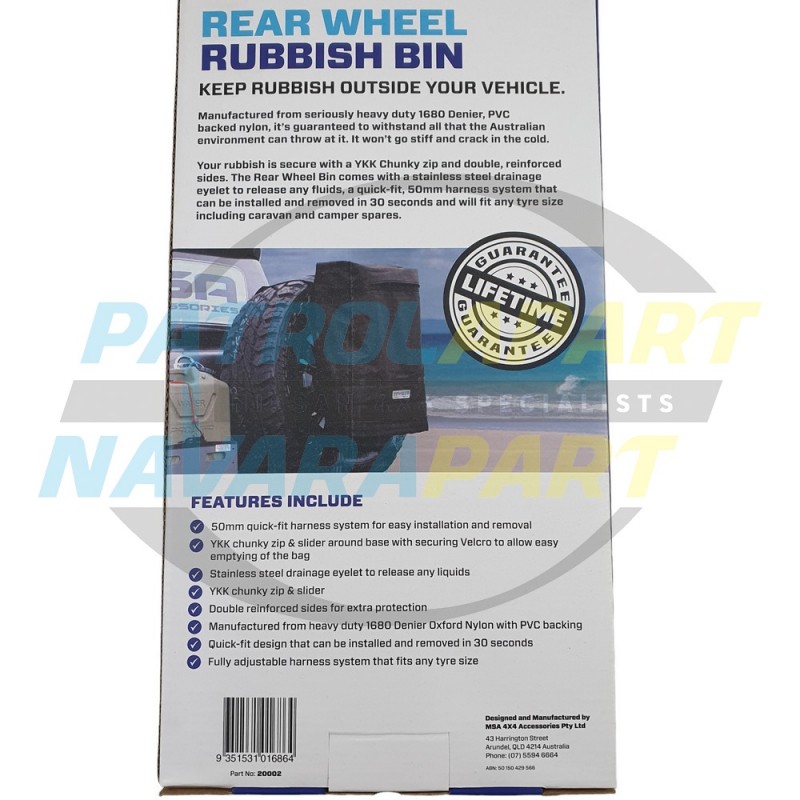 MSA Rear Wheel Rubbish Bin suits Nissan Patrol GQ GU Y62 Toyota NEW MODEL