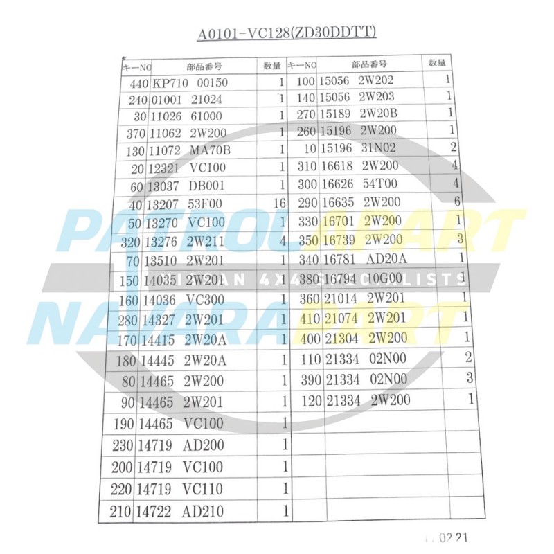 Genuine Nissan Patrol GU ZD30 DDI Engine Gasket Set