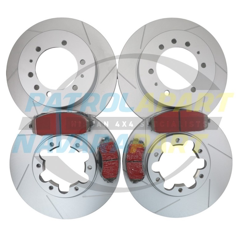 Premium Slotted Rotor & Pad Upgrade Brake Kit for Nissan Patrol GU Y61