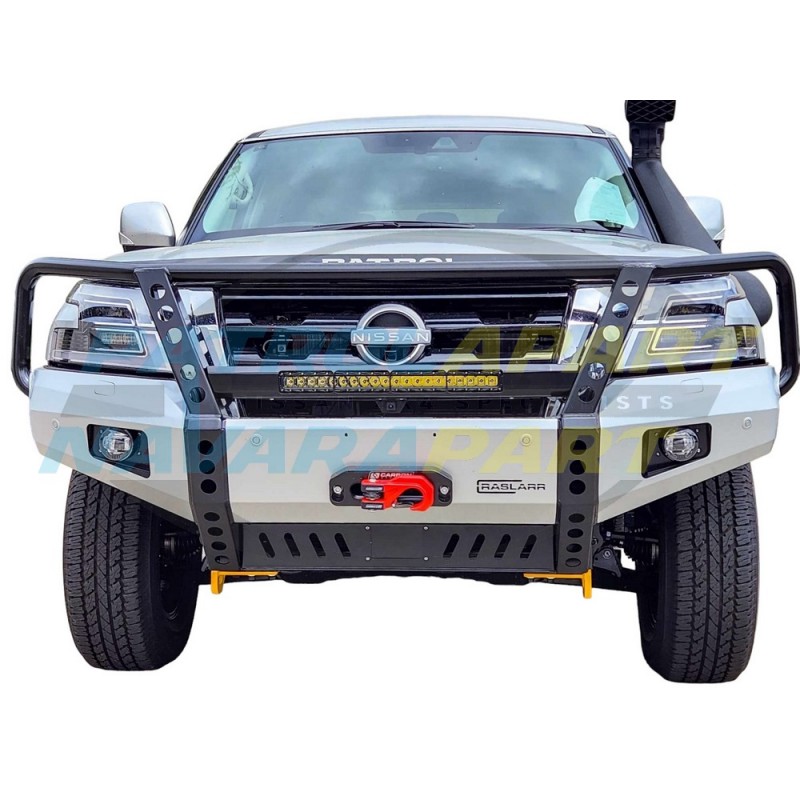 Raslarr Hooped Bullbar with Recovery Points for Nissan Patrol Y62 Series 5 Models - BLACK