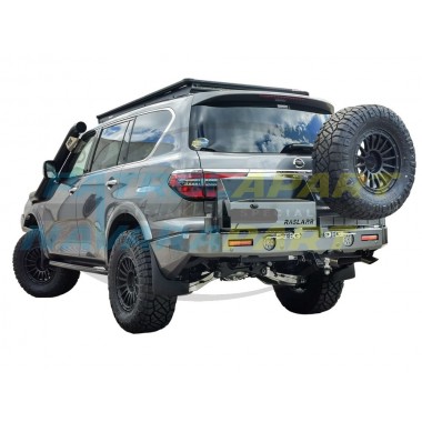 Raslarr Rear Bar for Nissan Patrol Y62 Series 5 with RH Tyre Carrier LH Dual Jerry