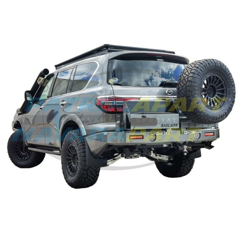 Raslarr Rear Bar for Nissan Patrol Y62 Series 5 with RH Tyre Carrier LH Dual Jerry