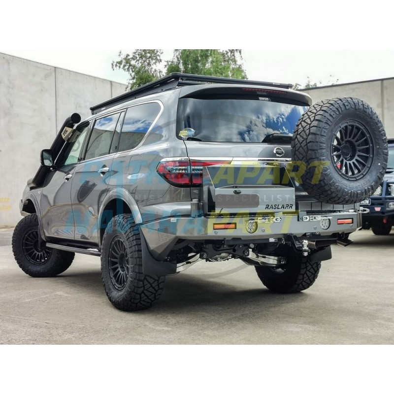 Raslarr Rear Bar for Nissan Patrol Y62 Series 5 with RH Tyre Carrier LH Dual Jerry