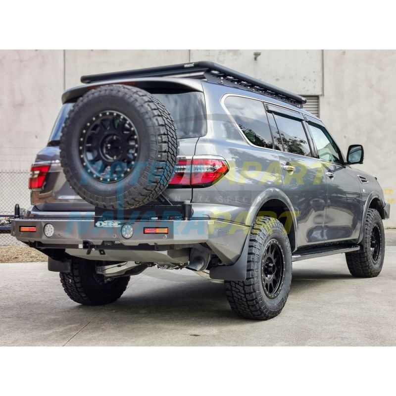 KAD Dark Grey Raslarr Rear Bar for Nissan Patrol Y62 Series 5 with RH Tyre Carrier LH Dual Jerry