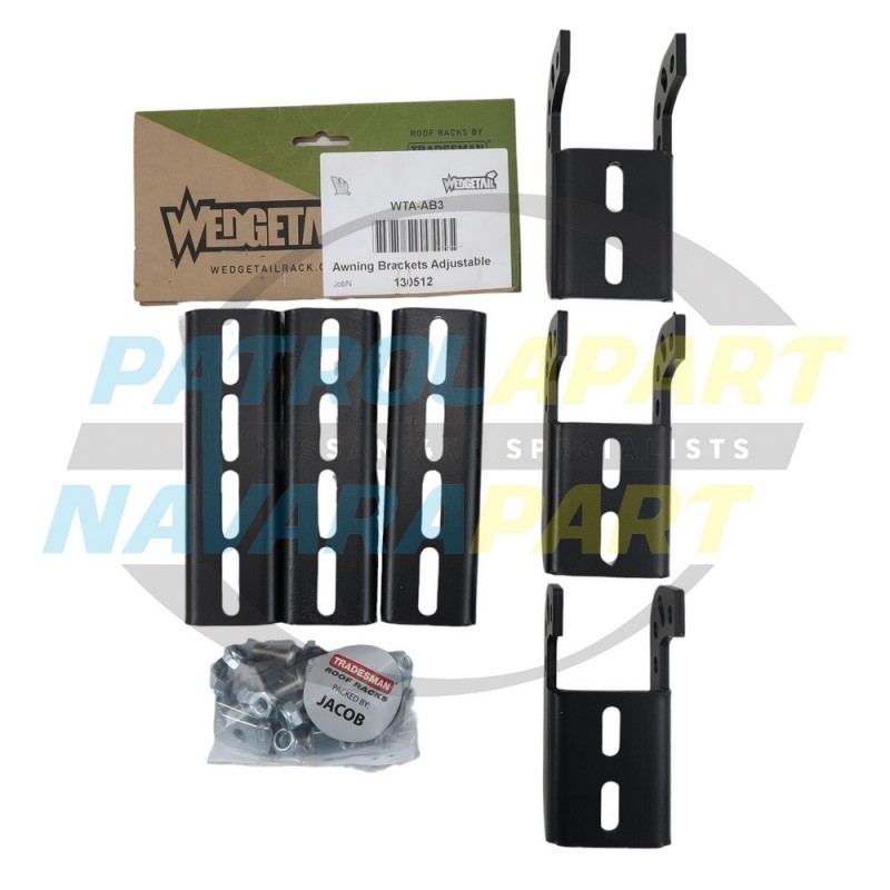 Wedgetail Roof Rack Accessory - Triple Pack of ADJUSTABLE Awning Brackets in Black