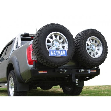 Kaymar Rear Bar QM1 White S1-4 LHS Dual Jerry RHS Wheel Carrier (Suit OE Sensor) - Nissan Navara D23 NP300