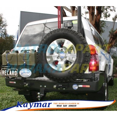 Nissan Patrol GU Kaymar Rear Bar RHS Wheel Carrier & LHS Dual Jerry Can Holder