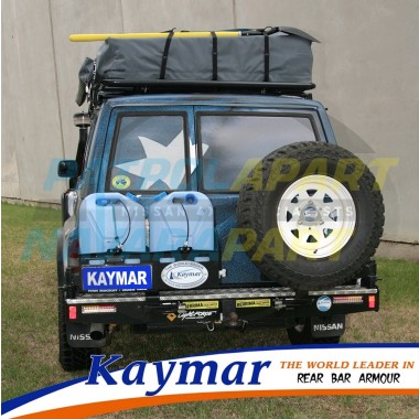 Nissan Patrol GQ Rear Kaymar Bar with LHS Spare Tyre Carrier & RHS Single Jerry Can Holder