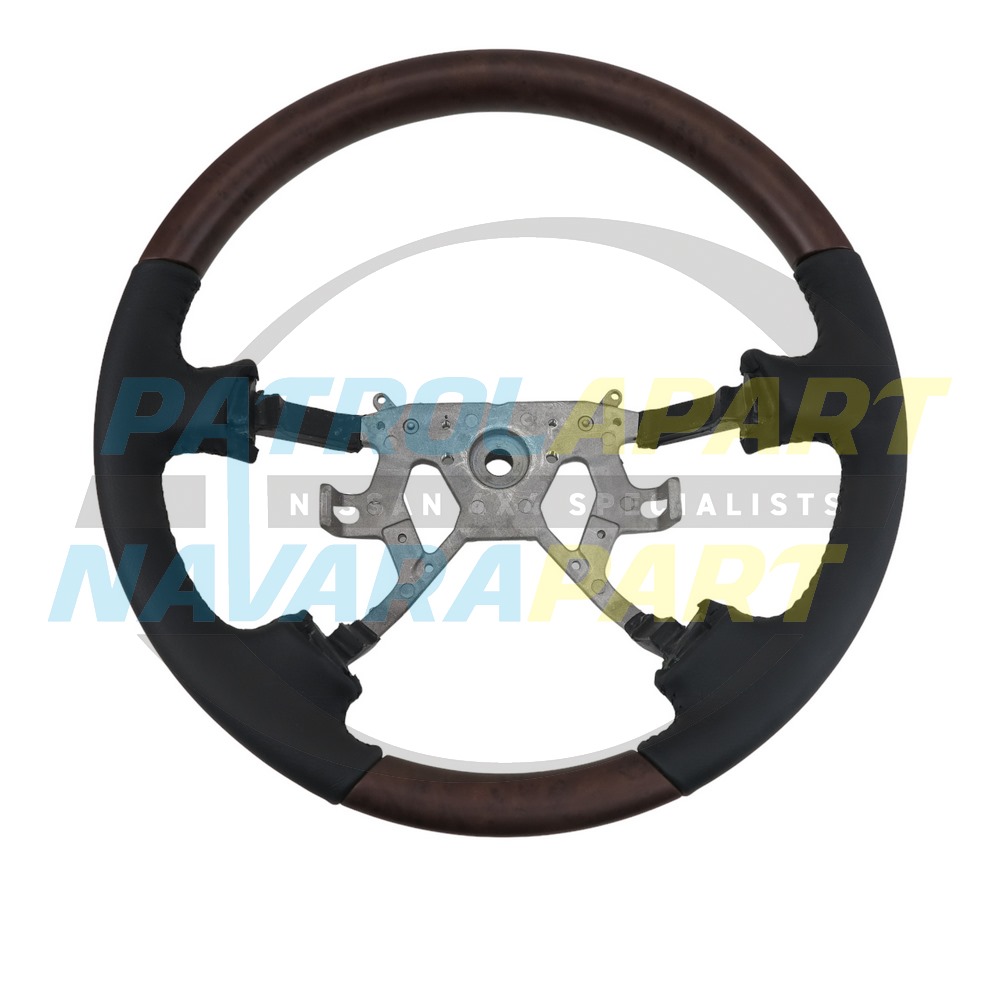 Black Leather Woodgrain Steering Wheel - Nissan Patrol Y61 GU S4+