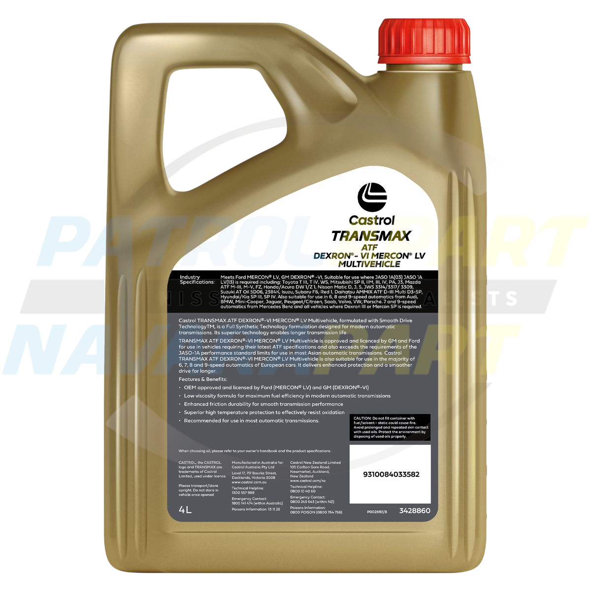 Castrol Transmax Automatic Transmission Fluid 4L - Nissan Patrol Y62
