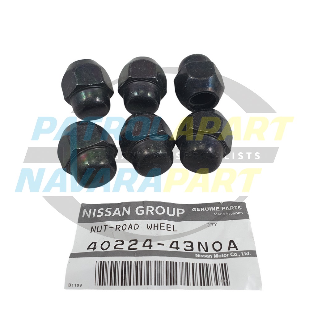 Genuine Nissan Black Dome Wheel Nut Closed End Set of 6 - Nissan Patrol Y60 GQ 1987-2017 & Y61 GU 1987-2017