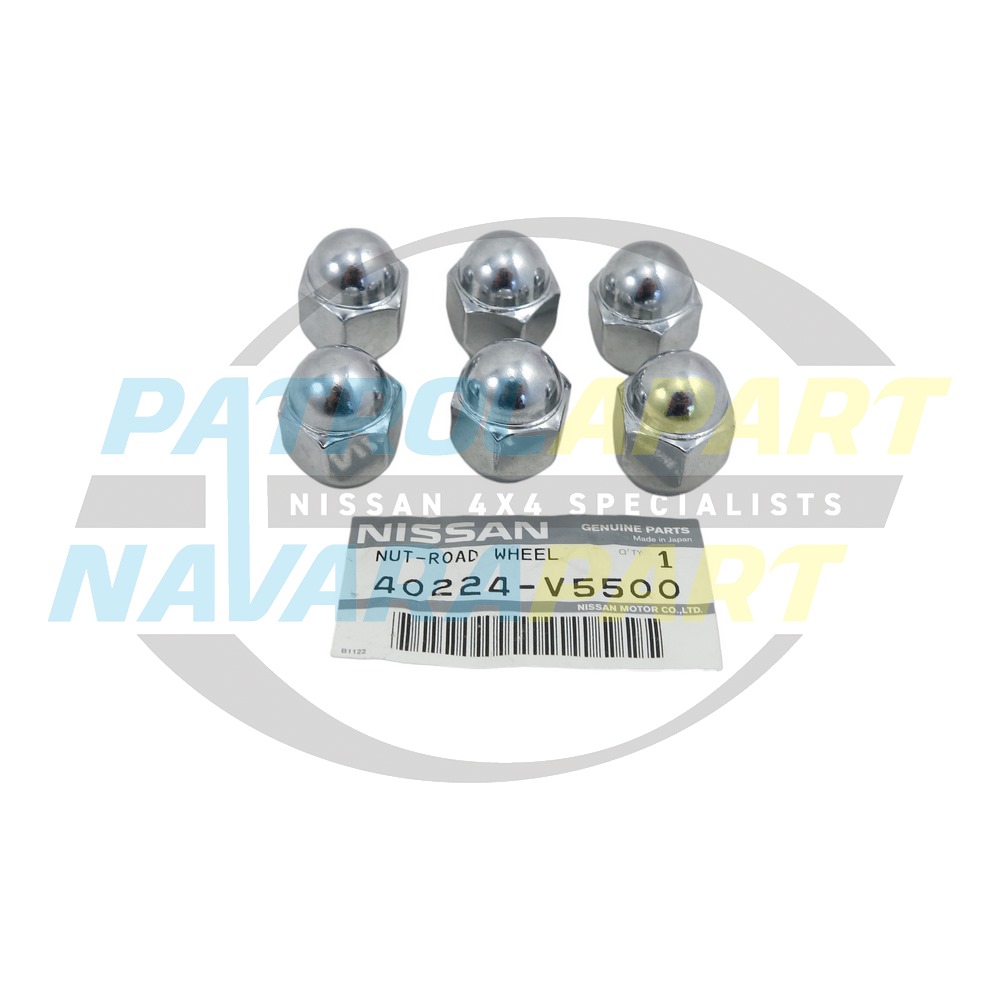 Genuine Nissan Chrome Wheel Nuts Set of 6 - Nissan Patrol Y60 GQ 1987-2017 & Y61 GU 1987-2017