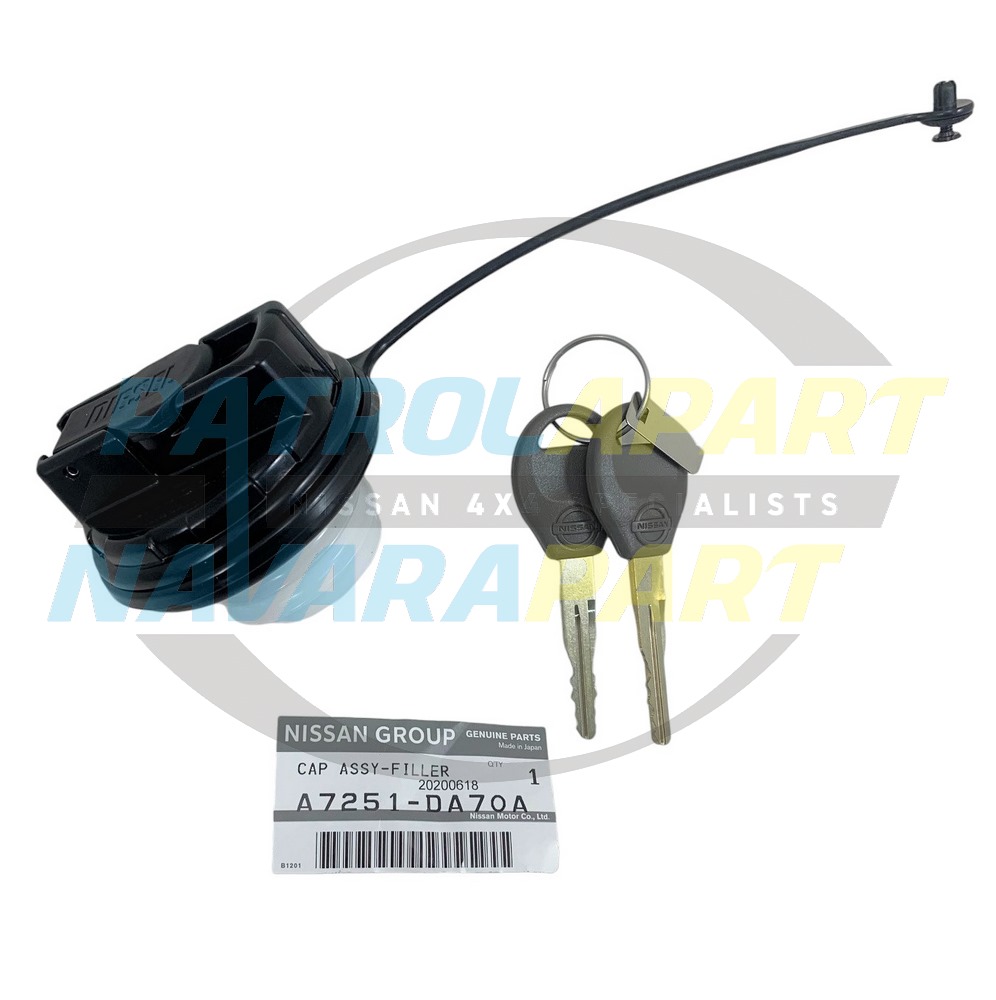 Genuine Nissan Locking Fuel Cap with Key & Retainer - Nissan Patrol Y61 GU Ute & Navara D22, D23 & D40