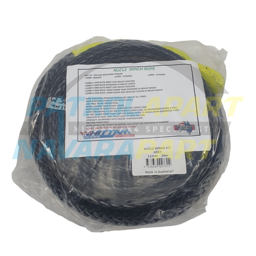 Whitlam AUZ12 Winch Rope 11mmx35m - Warn M8274 High Mount STD Drum