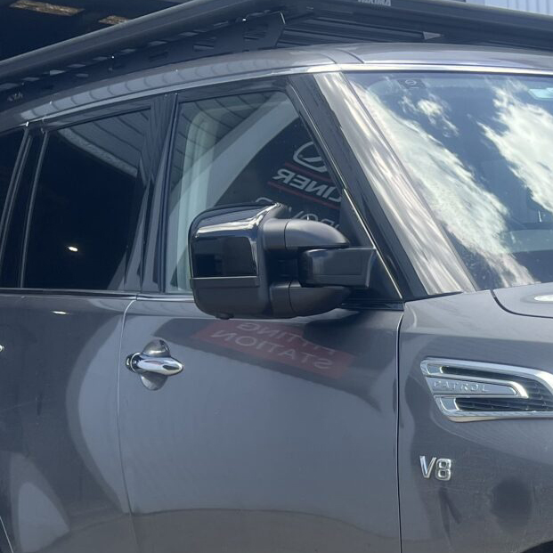Clearview Black Compact Mirror Pair with Cat 6 Indicator - Nissan Patrol Y62