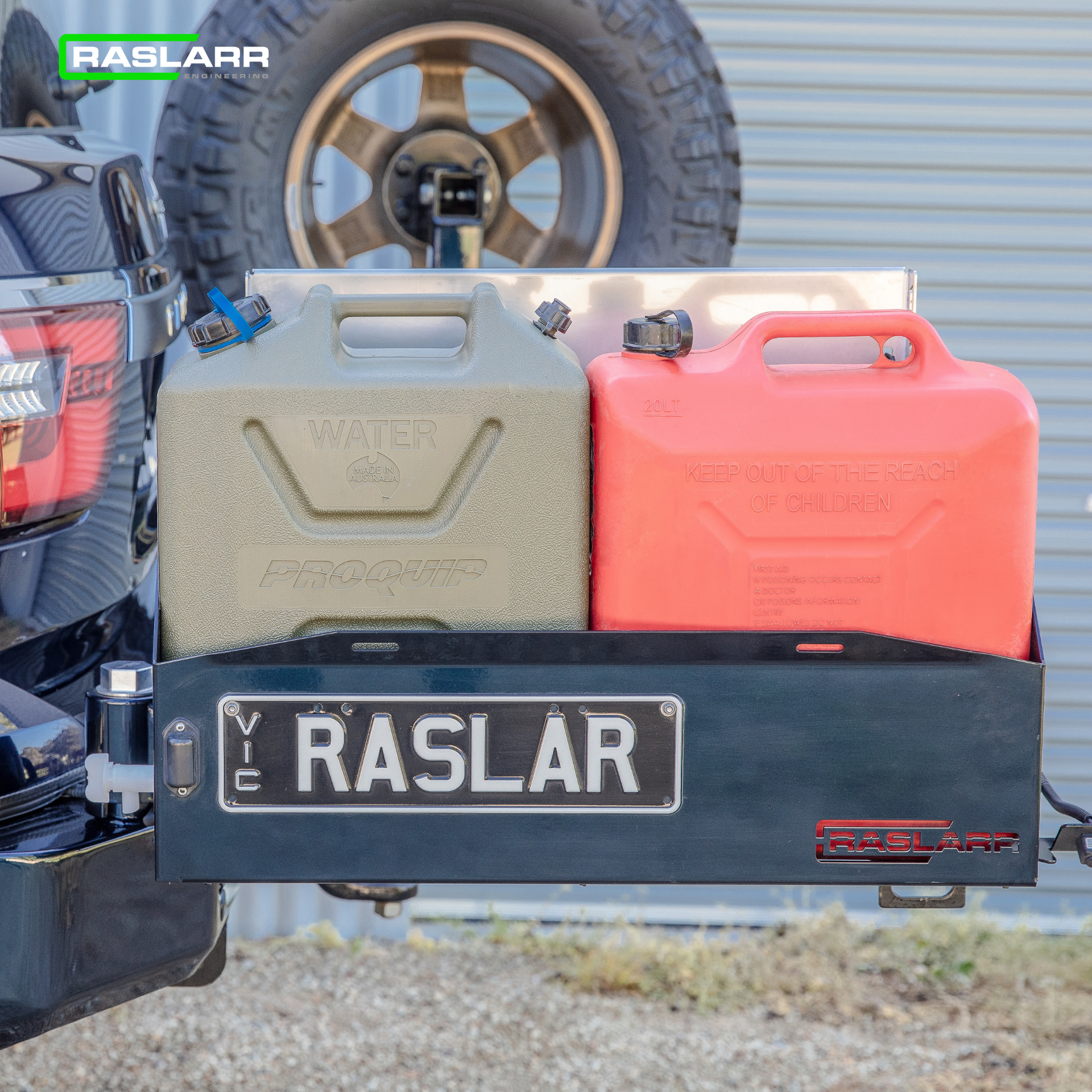 Raslarr Rear Bar V2 RH Spare Wheel & LH Jerry Can/Gas Bottle Carrier (No Hoops) - Nissan Patrol Y62 S5