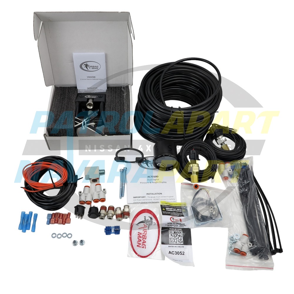 Digital Gauge & Electric Push Switch Air Bag Pump Up Kit to suit a wide range of vehicles - Nissan Patrol Y60 GQ, Y61 GU, Y62, Navara D23 & D27 & Mitsubishi Triton MV